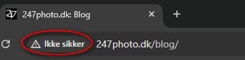 Browserlinje i Chrome med hjemmeside ikke sikker. renesejling.dk