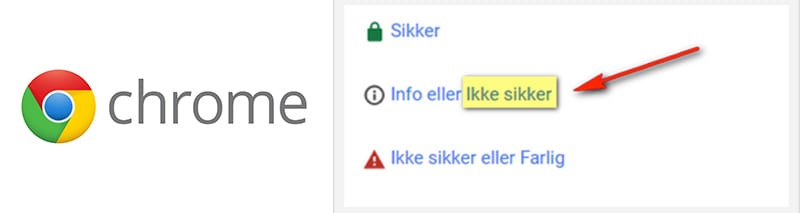 Undgå ikke sikker advarsel i Chrome. Få et SSL-certifikat (https). renesejling.dk