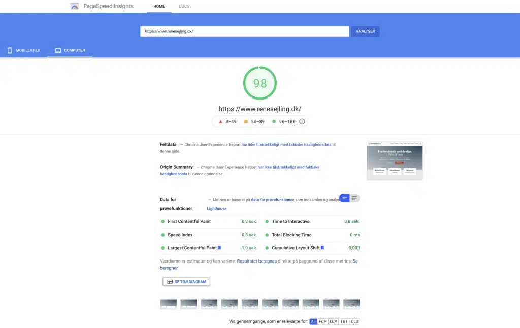 Hurtigere hjemmeside efter hastighedsoptimering. desktop 98 - renesejling.dk