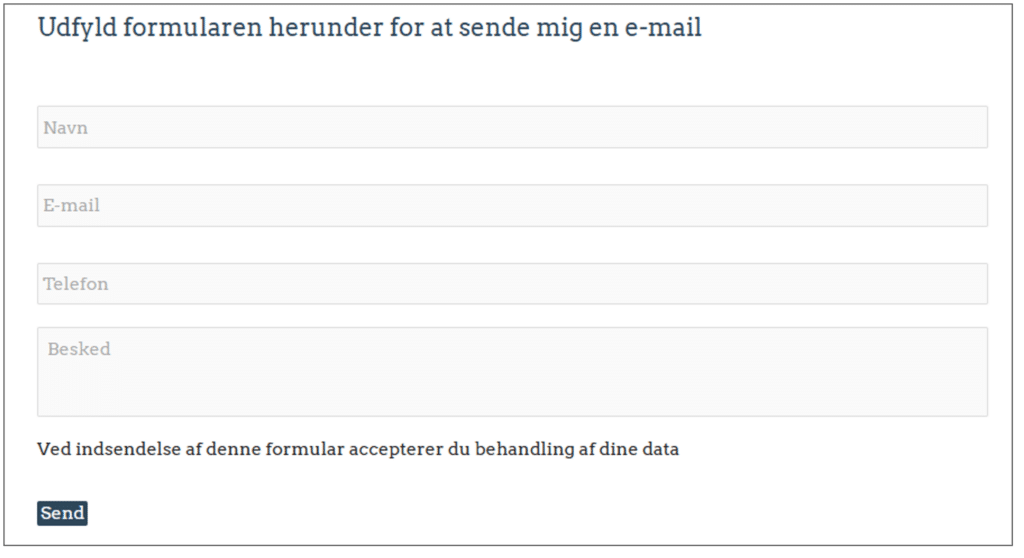 Eksempel på GDPR kontaktformular i WordPress, der opfylder reglerne. Rene Sejling.dk