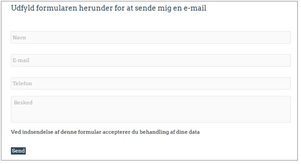 Eksempel på GDPR kontaktformular i WordPress, der opfylder reglerne. Rene Sejling.dk 