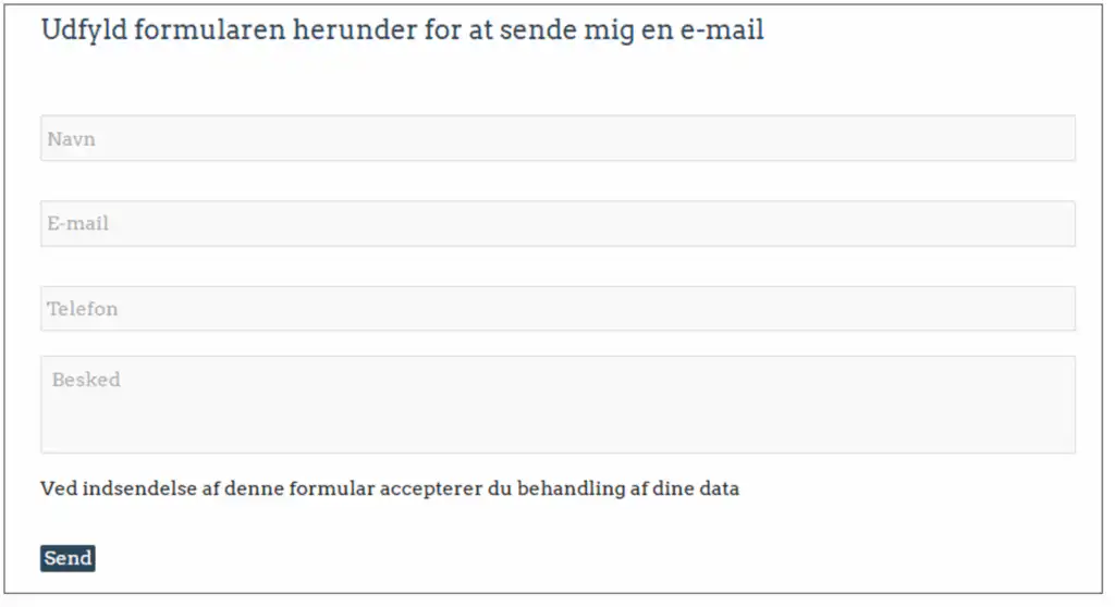 Eksempel på GDPR kontaktformular i WordPress, der opfylder reglerne. Rene Sejling.dk