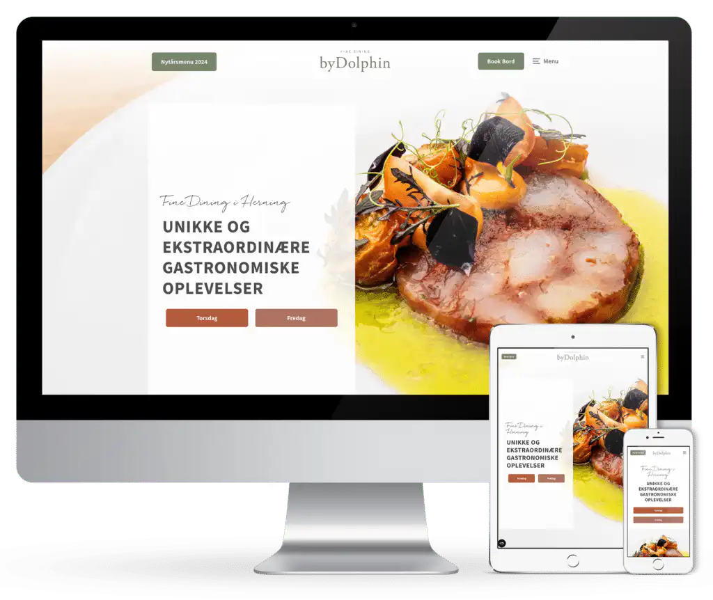 Design af hjemmeside til restaurant i Herning (By Dolphin). Webbureau Jylland v. René Sejling.